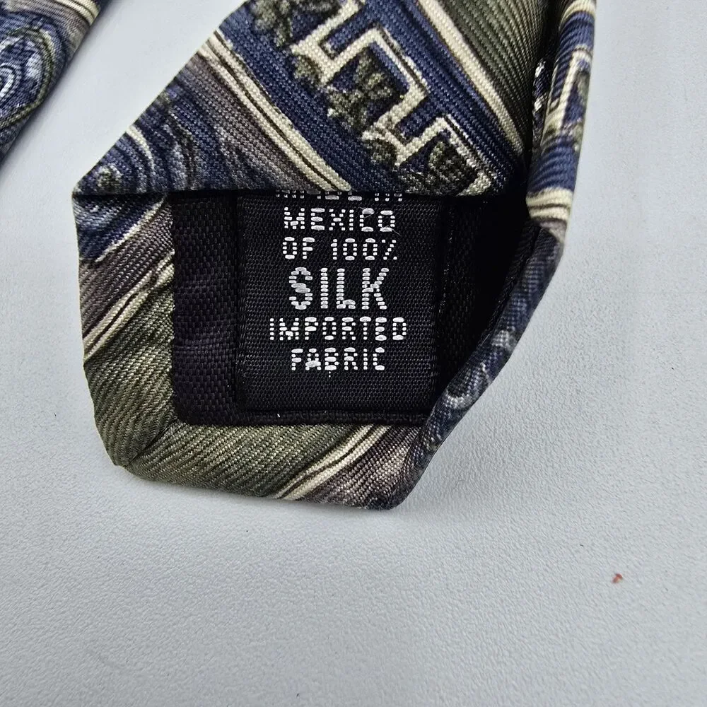 Necktie Mens Vintage Bill Blass Black Label 100% Silk, Tan Blue, Size 57 By 4
